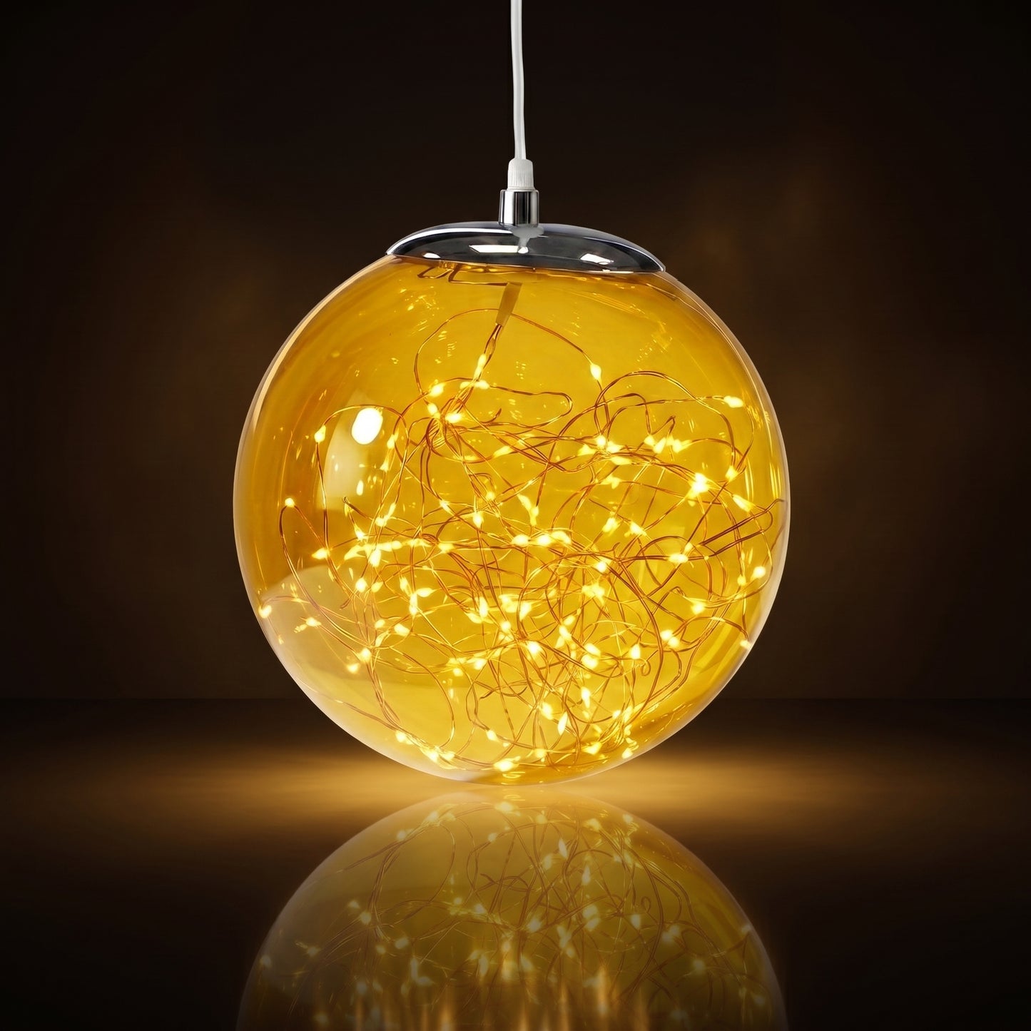 Esfera trasparente dorada de luz led 35, 25, 18 cm