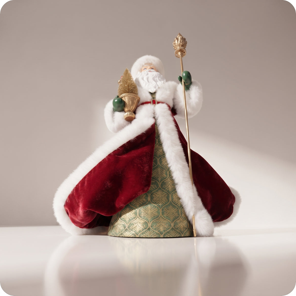 Santa Claus de resina con terciopelo rojo y verde