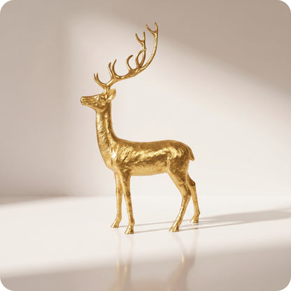 Reno decorativo dorado de resina dorado parado