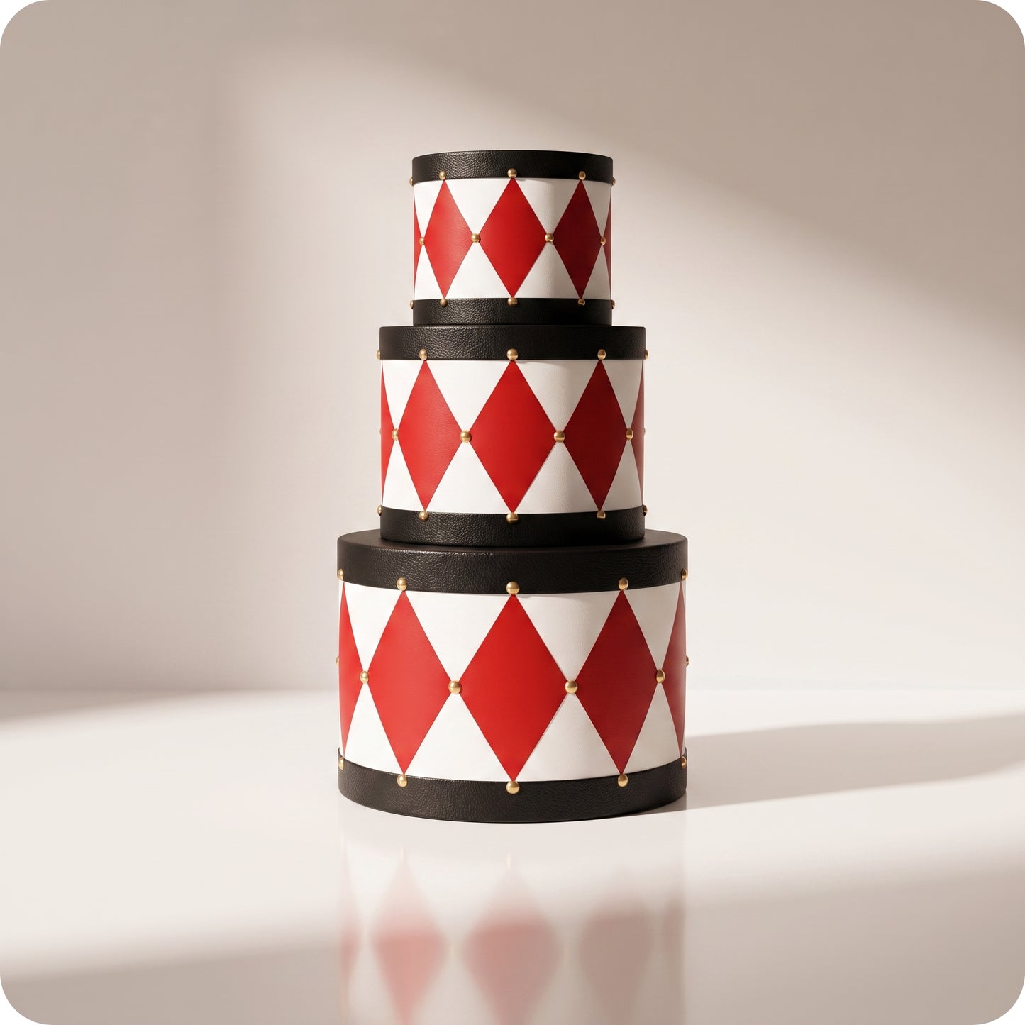 Set de tambores de resina con base negra y rombos negros