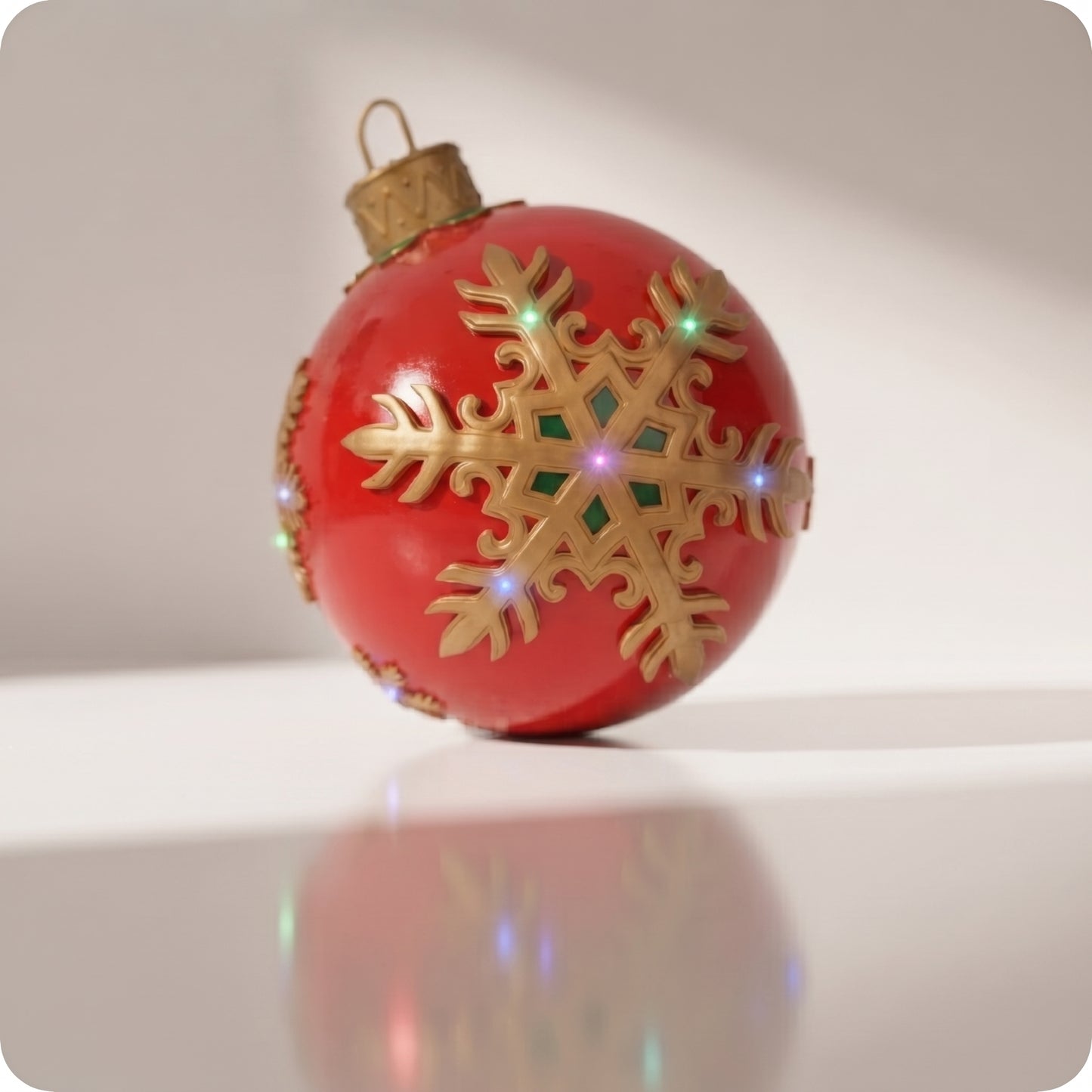 Esfera de resina roja grande con luz led y copo de nieve dorado 62 cm