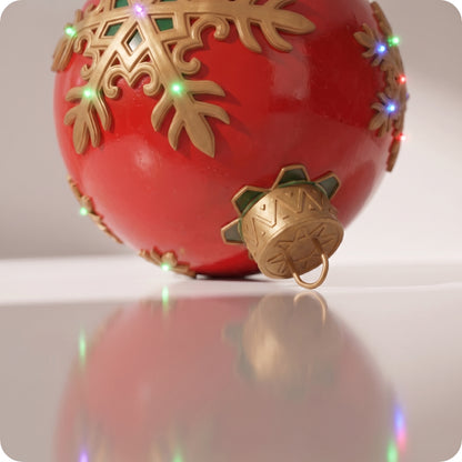 Esfera de resina roja grande con luz led y copo de nieve dorado 62 cm