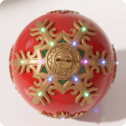 Esfera de resina roja grande con luz led y copo de nieve dorado 62 cm