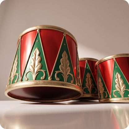 Set de tambores rojos con dorado y triangulos verdes