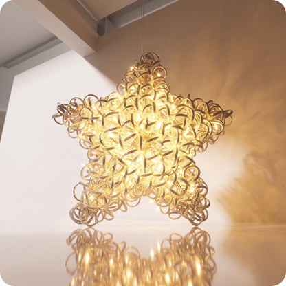 Estrella de red metalica con anillos y luz led calida