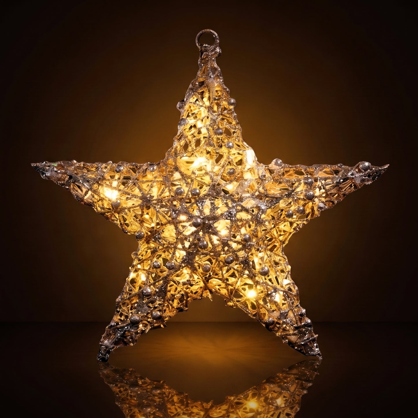 Estrella metalica de red con luz led calida