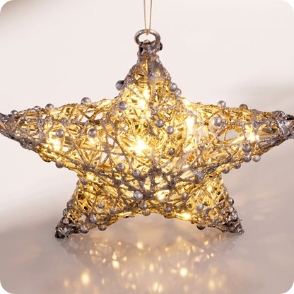 Estrella metalica de red con luz led calida