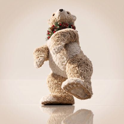 Elegante oso polar de fibra de coco con bufanda roja