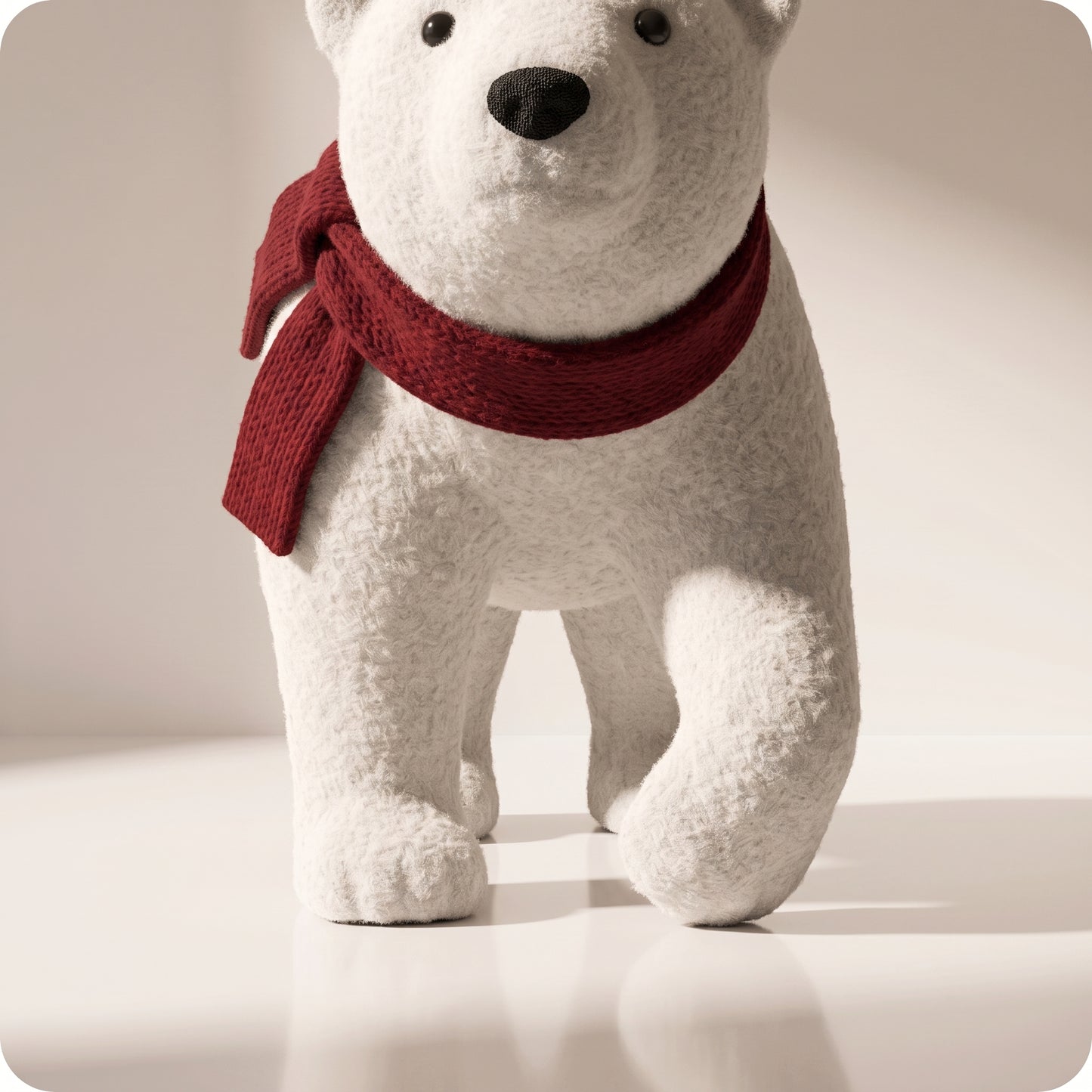 Elegante oso polar blanco con bufanda roja en cuatro patas 3
