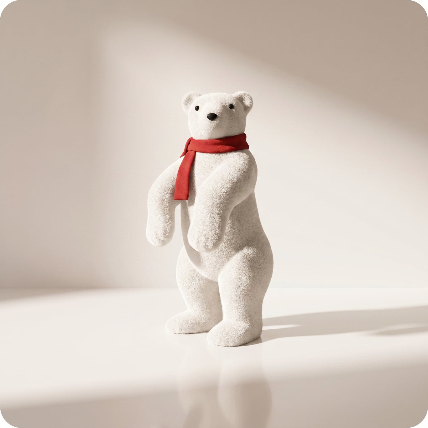 Elegante oso polar blanco con bufanda roja parado 2