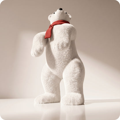 Elegante oso polar blanco con bufanda roja parado 2