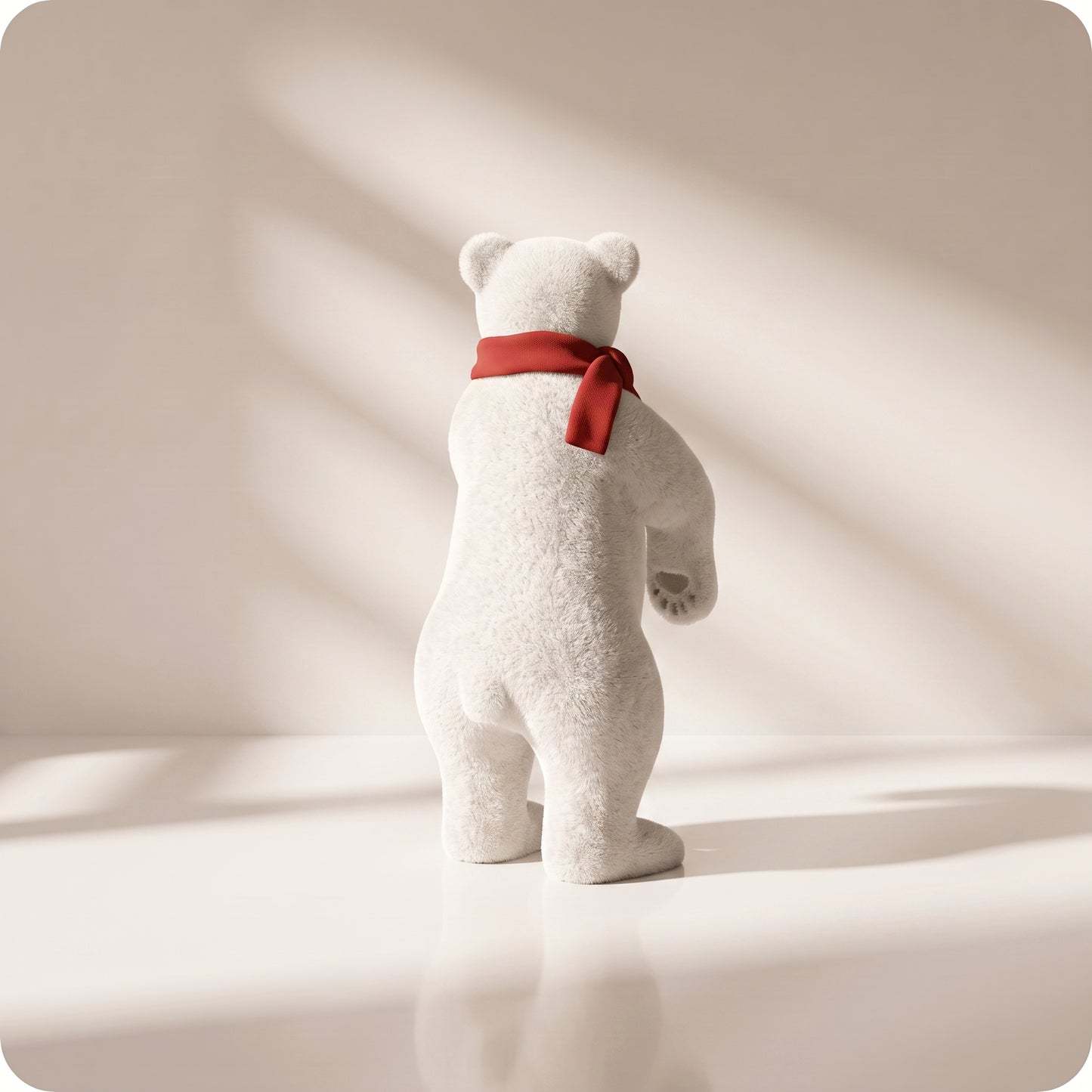 Elegante oso polar blanco con bufanda roja parado 2