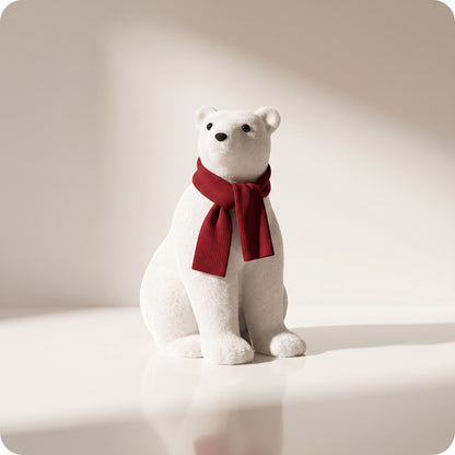 Elegante oso polar blanco con bufanda roja sentado 2