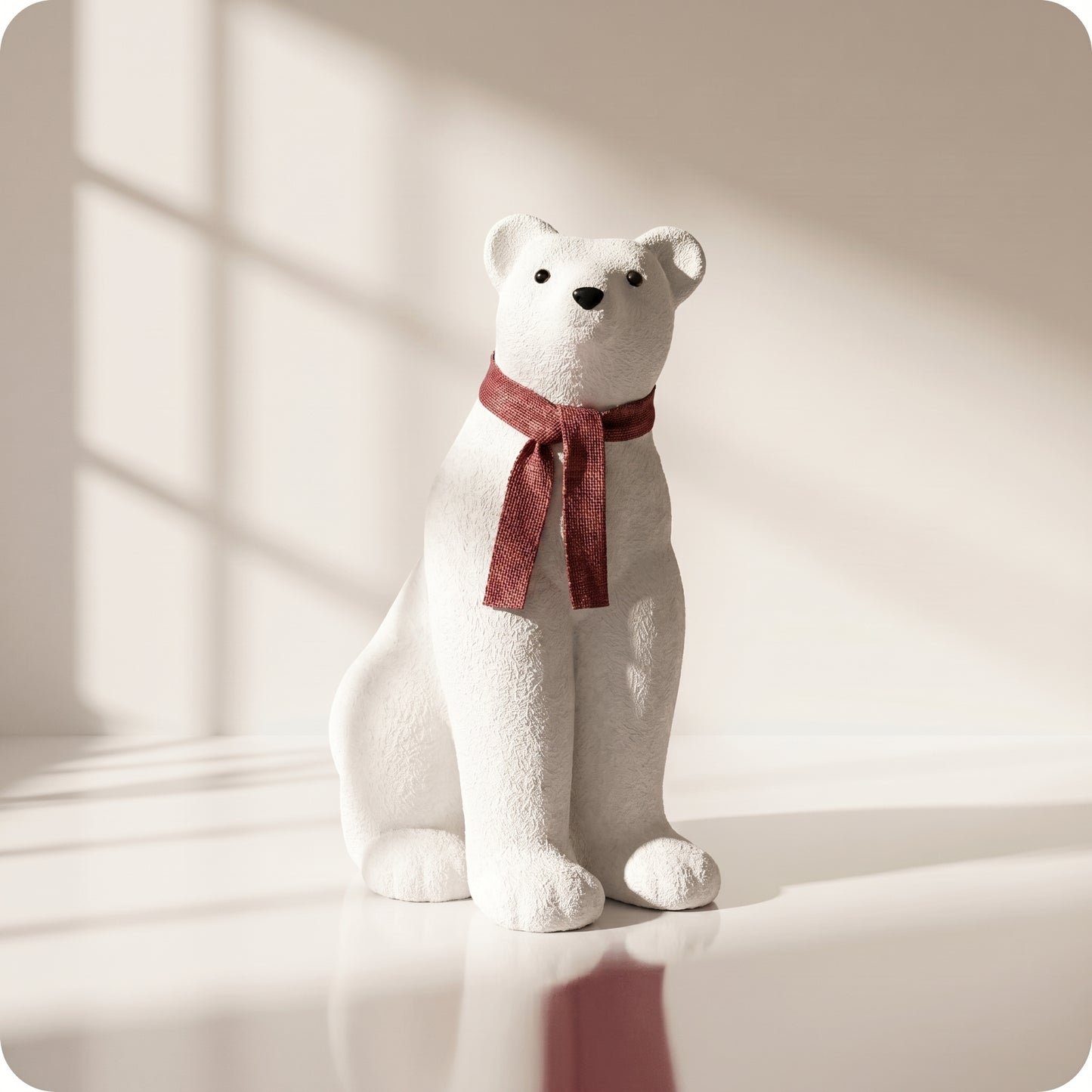 Elegante oso polar blanco con bufanda roja sentado 1