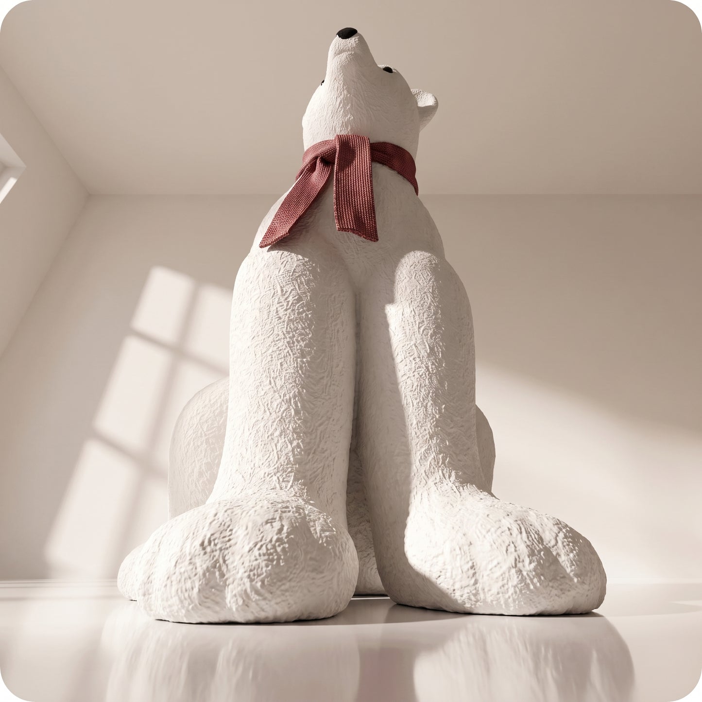 Elegante oso polar blanco con bufanda roja sentado 1