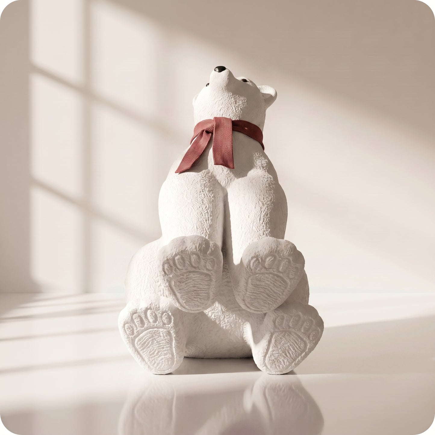 Elegante oso polar blanco con bufanda roja sentado 1