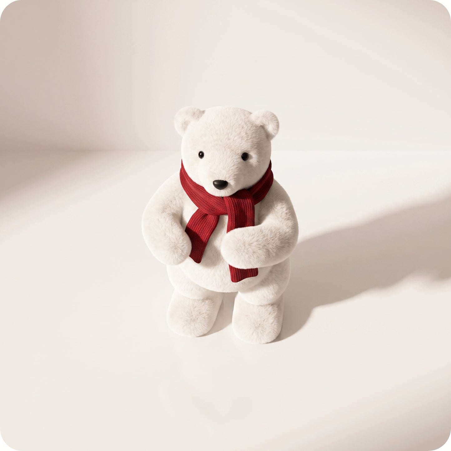 Elegante oso polar blanco con bufanda roja parado