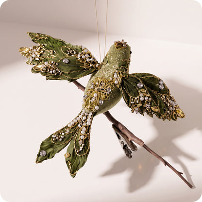 Pájaro con clip verde oliva