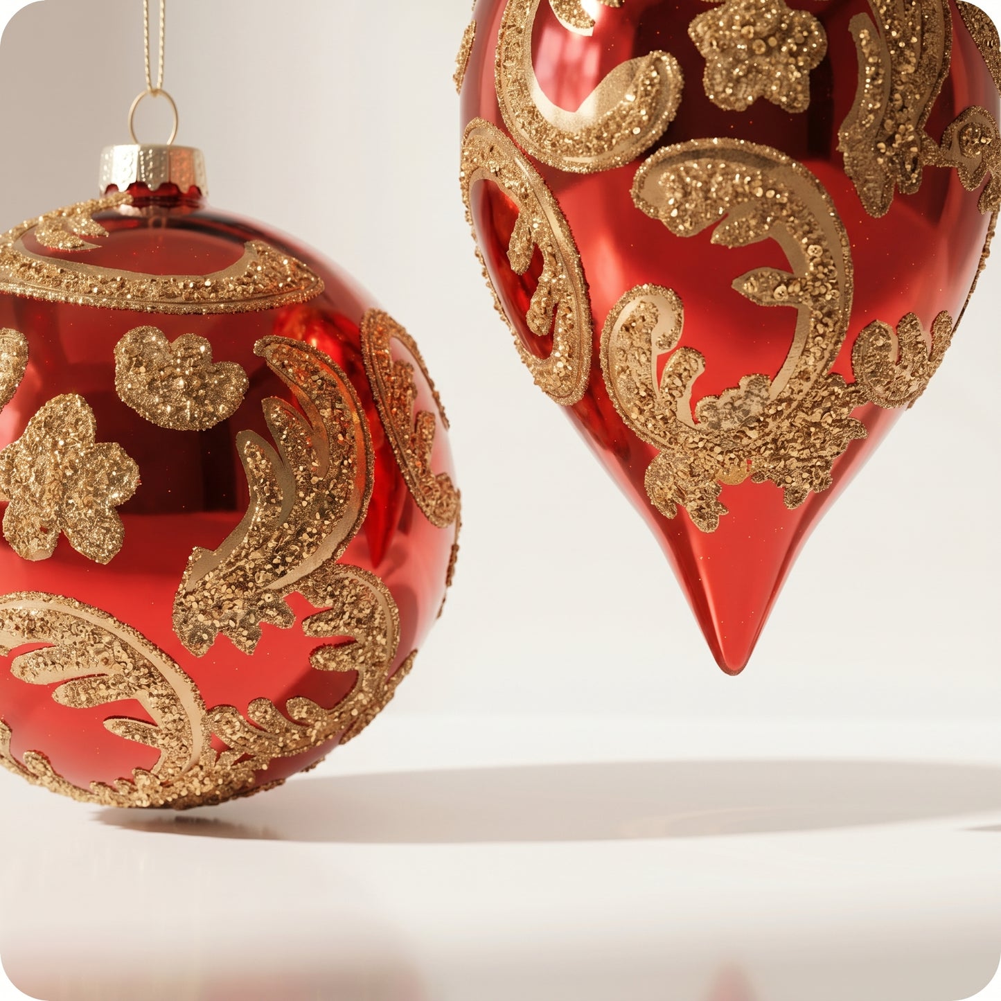 Esfera de vidrio roja con piedras doradas