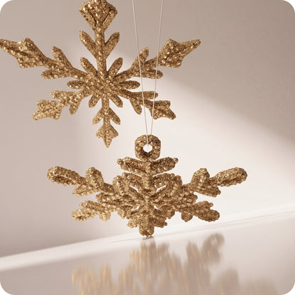 Esferas snowflake con brillos dorados rigido 20 y 16 cm