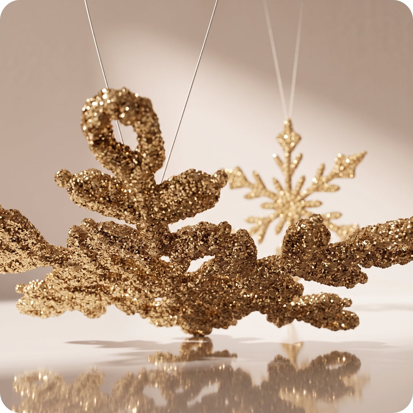Esferas snowflake con brillos dorados rigido 20 y 16 cm