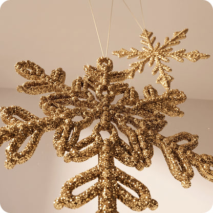 Esferas snowflake con brillos dorados rigido 20 y 16 cm