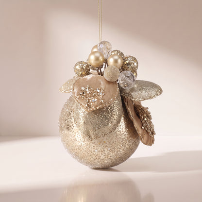 Esfera velvet con joyas y flor de magnolia nude con plata 11 cm