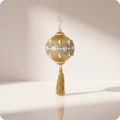 Esfera dorada de hilo con piedras larga 32 cm