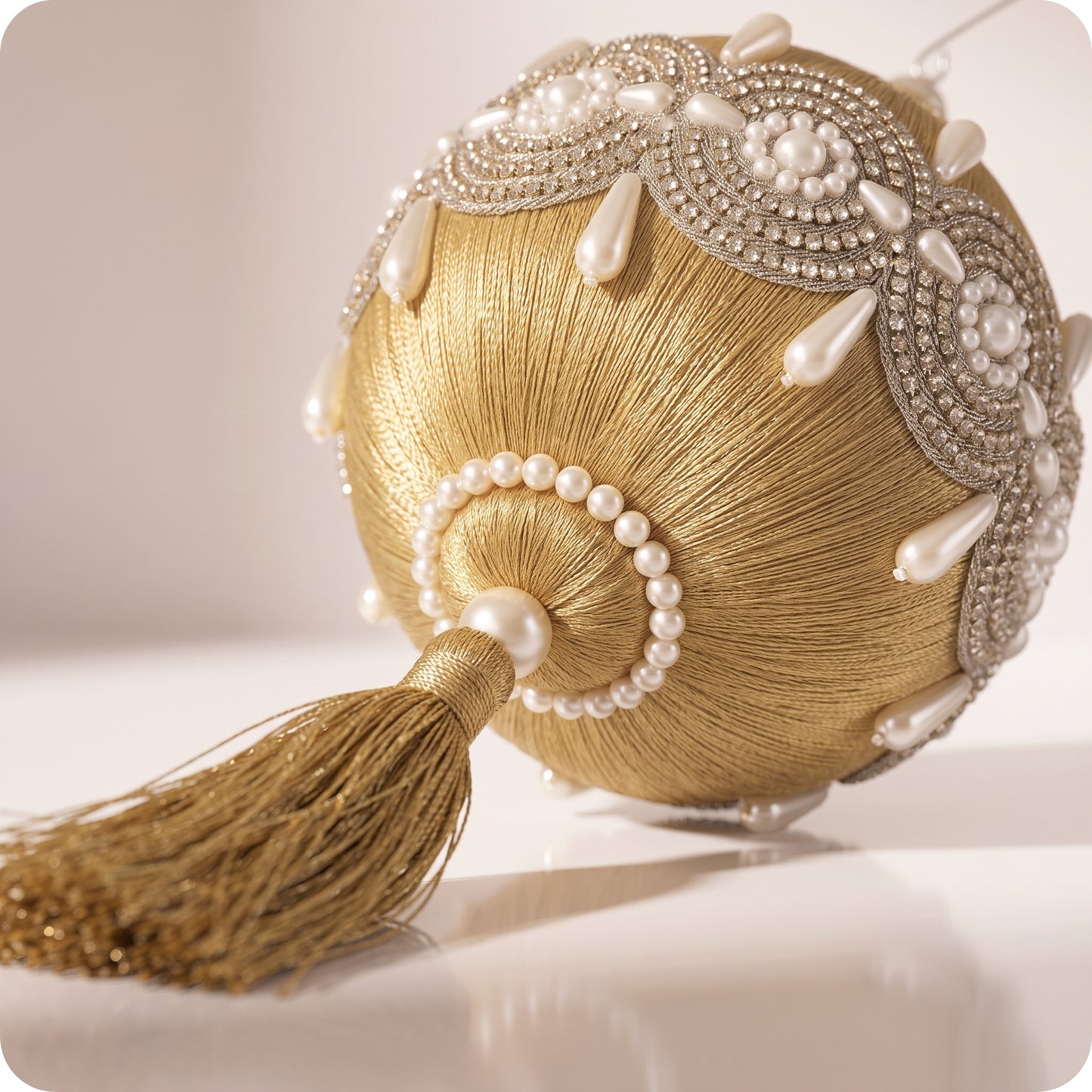 Esfera dorada de hilo con piedras larga 32 cm