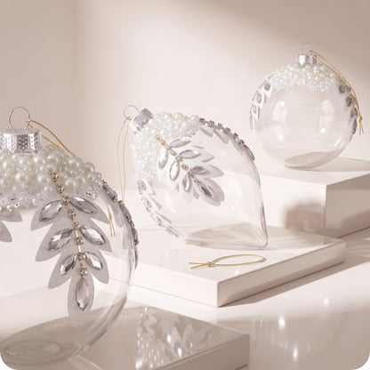 Esferas de vidrio blanco con flores en la punta brillantes 11 y 16 cm