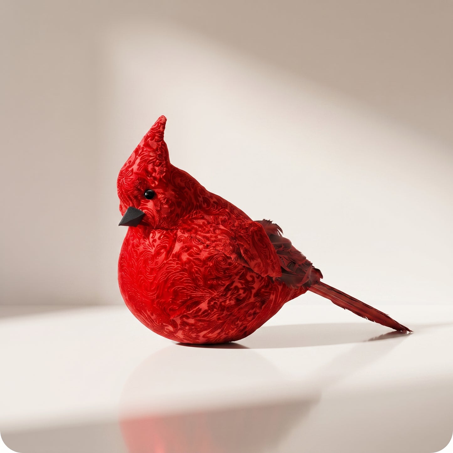 Cardinal rojo de terciopelo con plumas