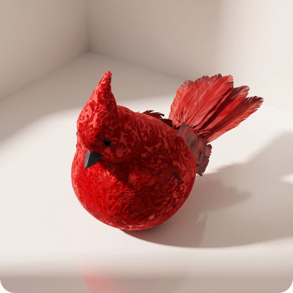 Cardinal rojo de terciopelo con plumas