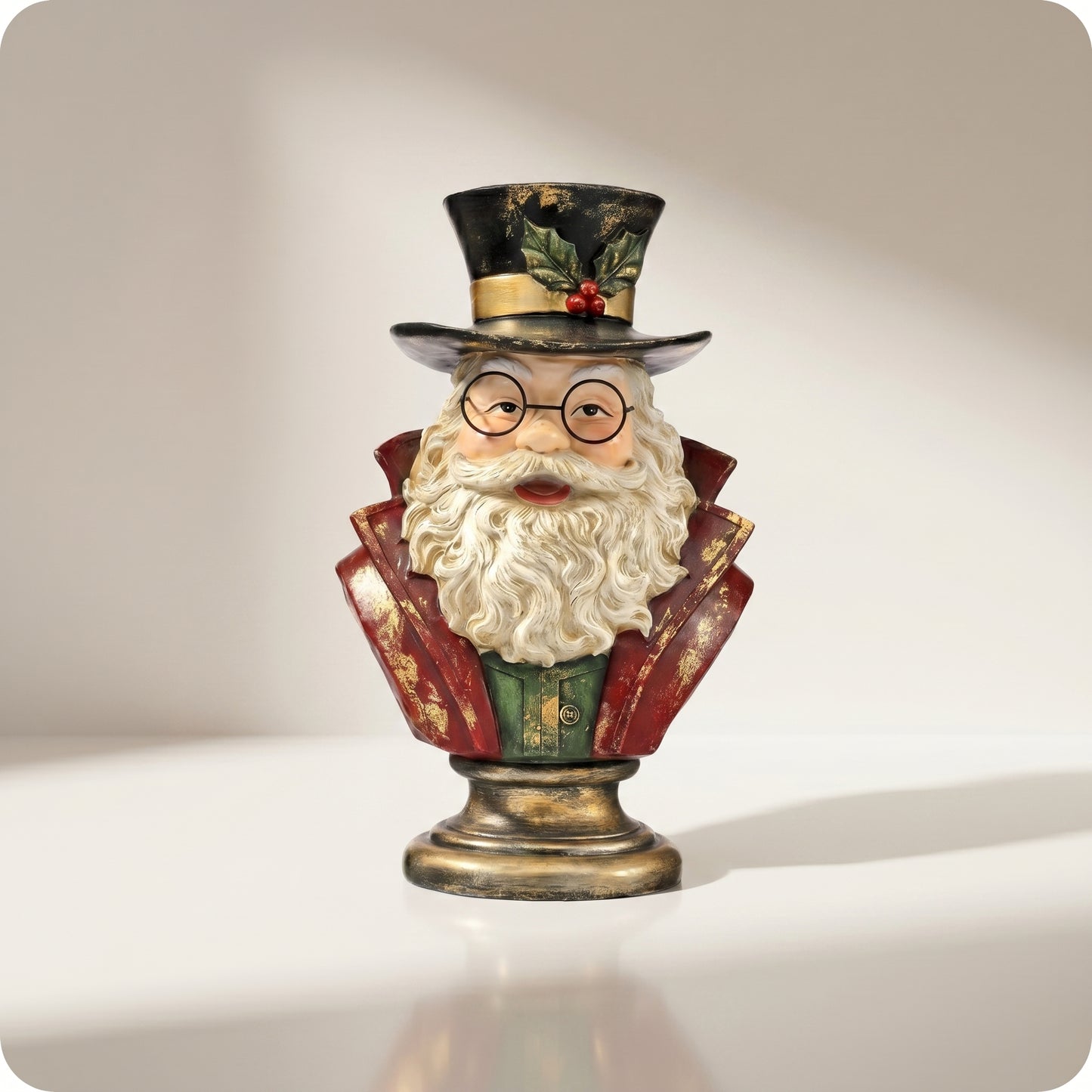 Papá noel de resina sobre pedestal