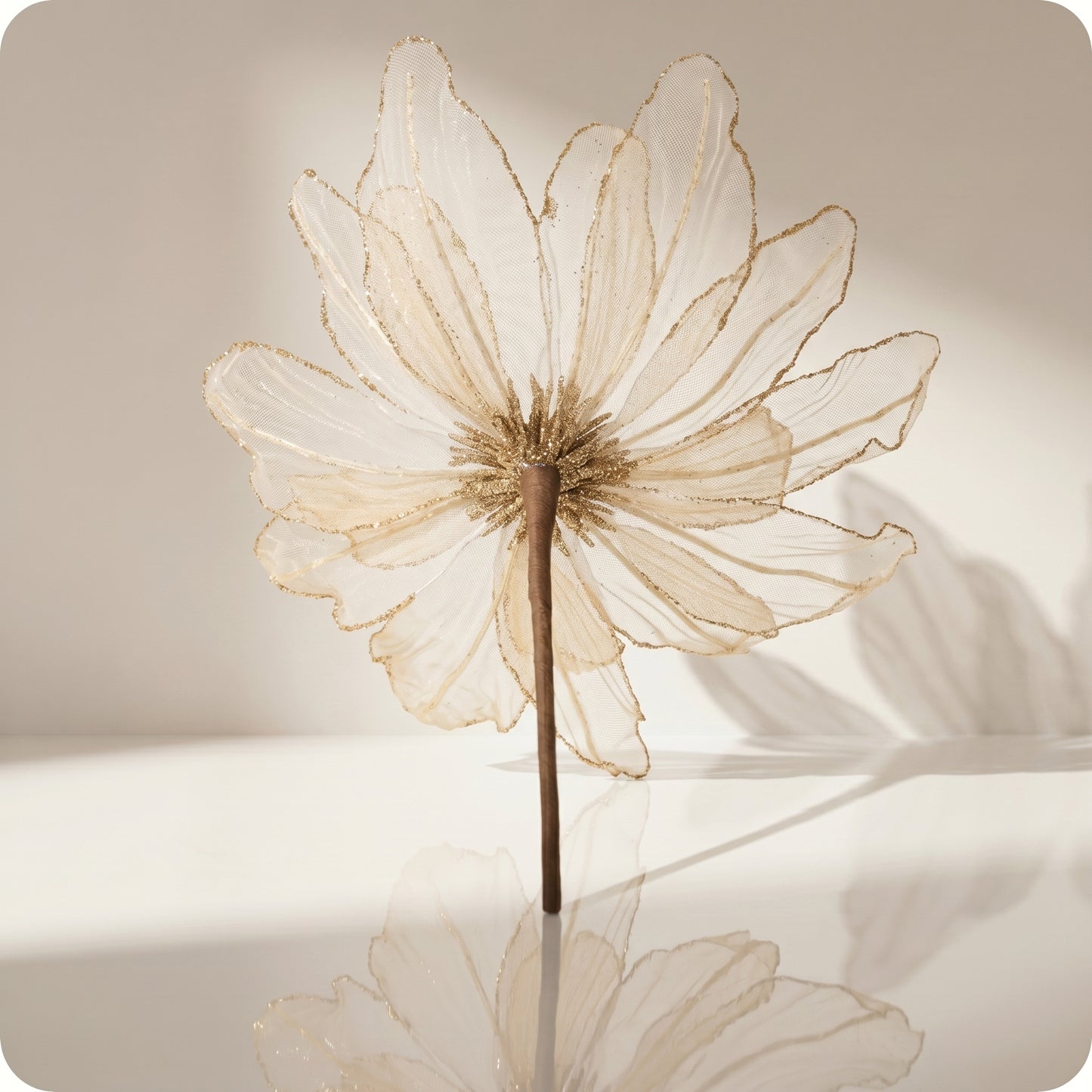 Vara de magnolia transparente con brillo oro