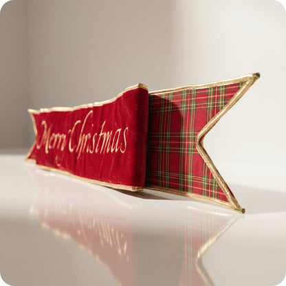 Bandera de tela plata con la inscripción "merry xmas"