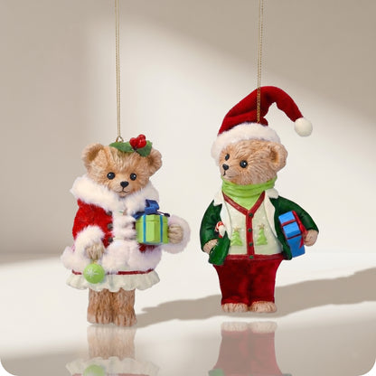 Adorno de oso navideño de resina acogedor