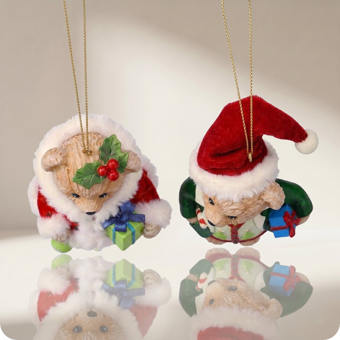 Adorno de oso navideño de resina acogedor