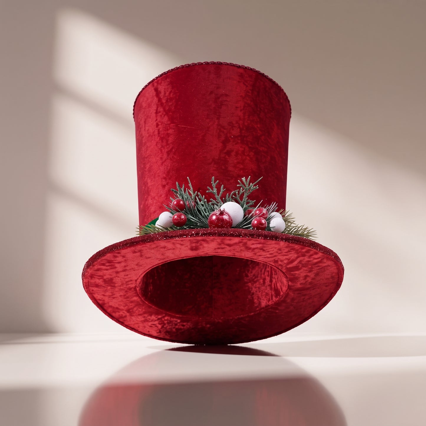 Sombrero de copa de acebo pino rojo