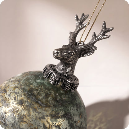 Esfera de vidrio tipo metal con cabeza de reno 11 y 13 cm