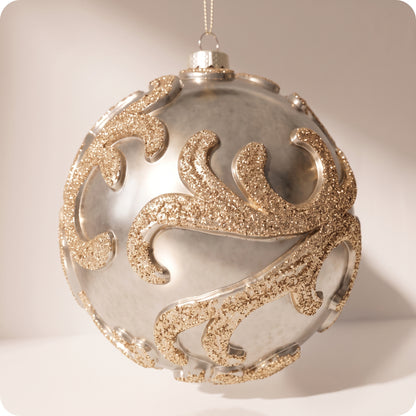 Bola con diseño de remolino en relieve adorno de ant plata con brillo campeón particular