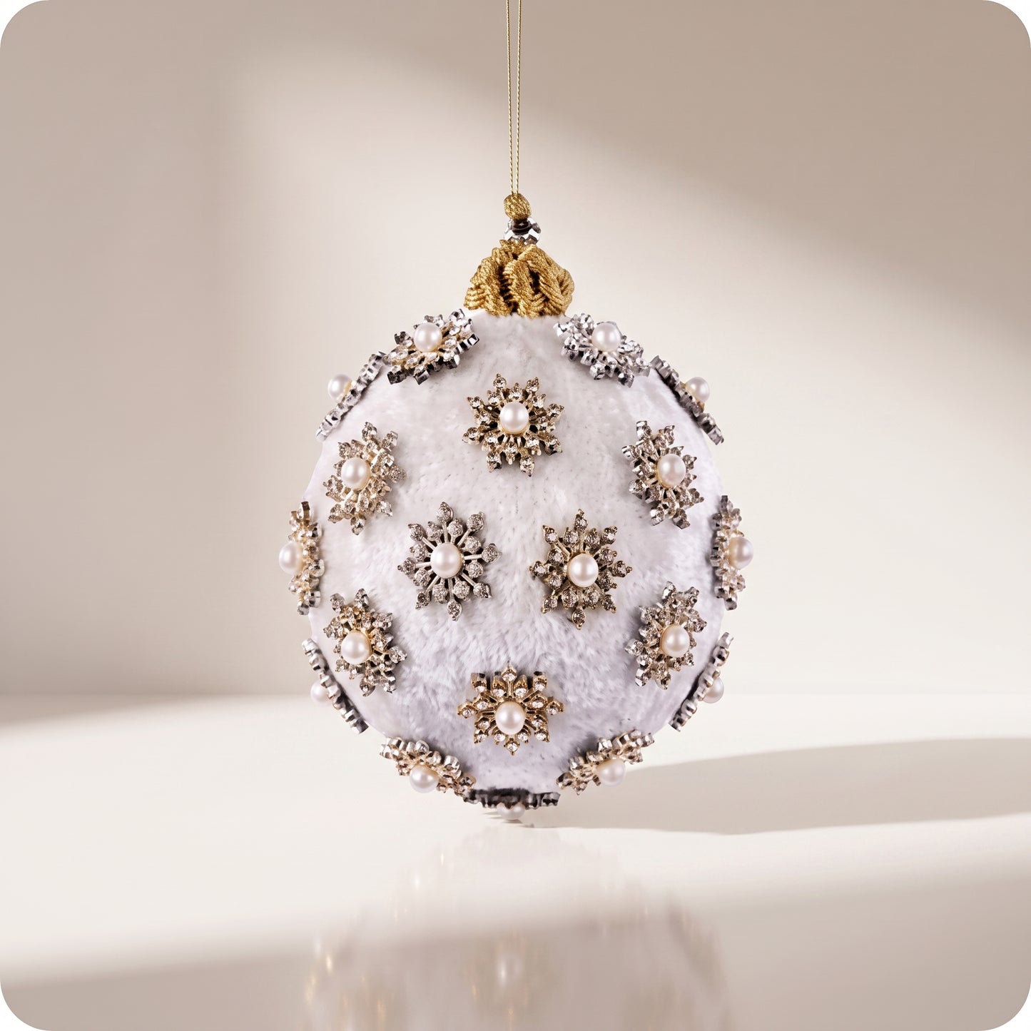 Flor de diamantes adorno de terciopelo marfil oro
