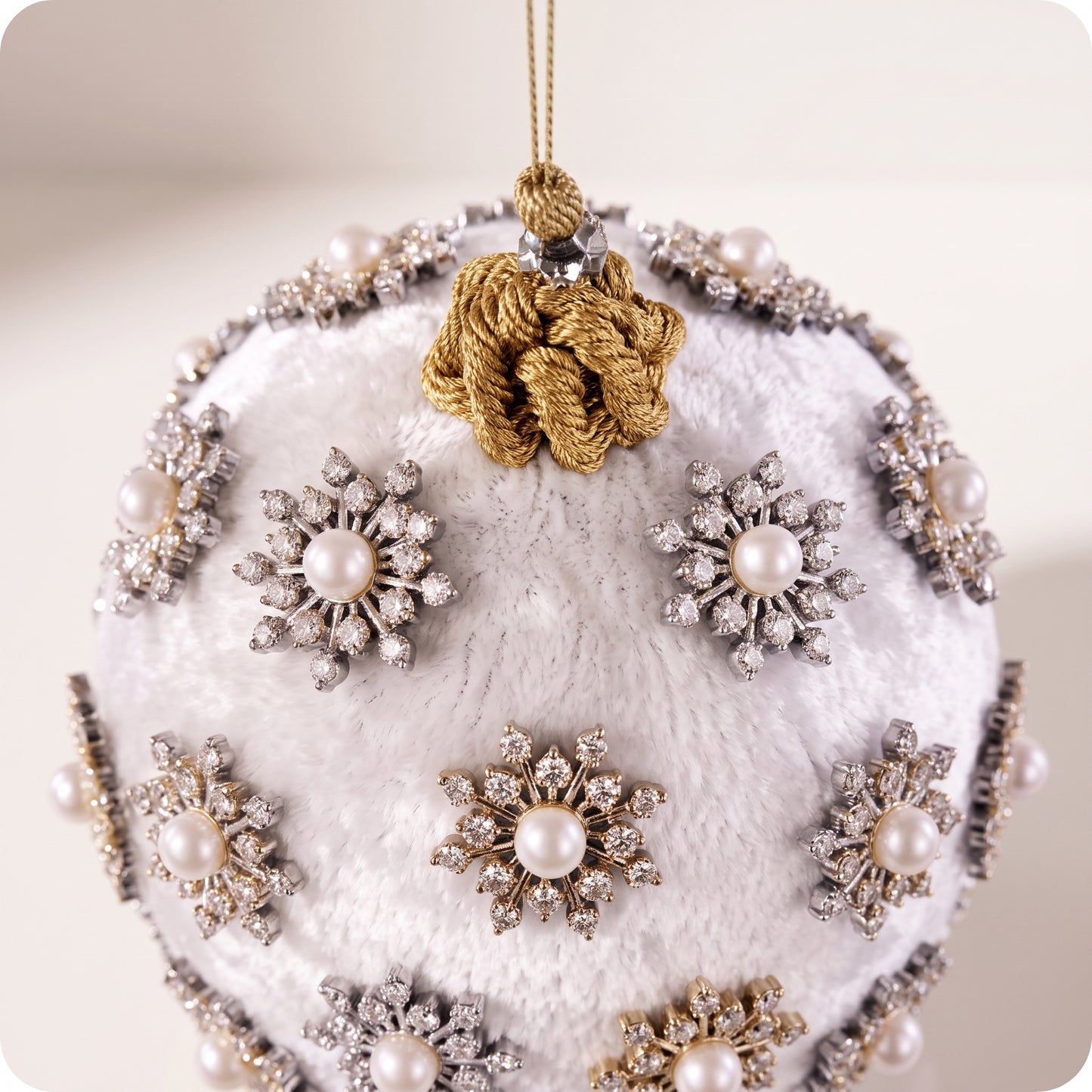 Flor de diamantes adorno de terciopelo marfil oro
