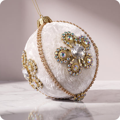 Esfera de flor de diamante de terciopelo marfil oro