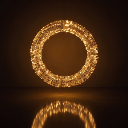 Corona de red de metal con luz led calida